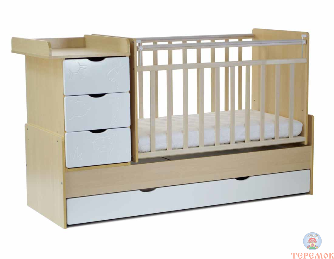картинка HA2540035-1 Кровать детская СКВ-5 Жираф, опуск.бок.,маятник,4 ящика,береза+белый от магазина KidParade  